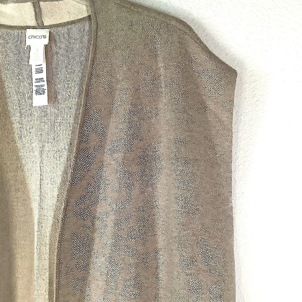 CHICO'S Reversible Open Sweater Vest XL Longer Neutral Floral Travel Work Office